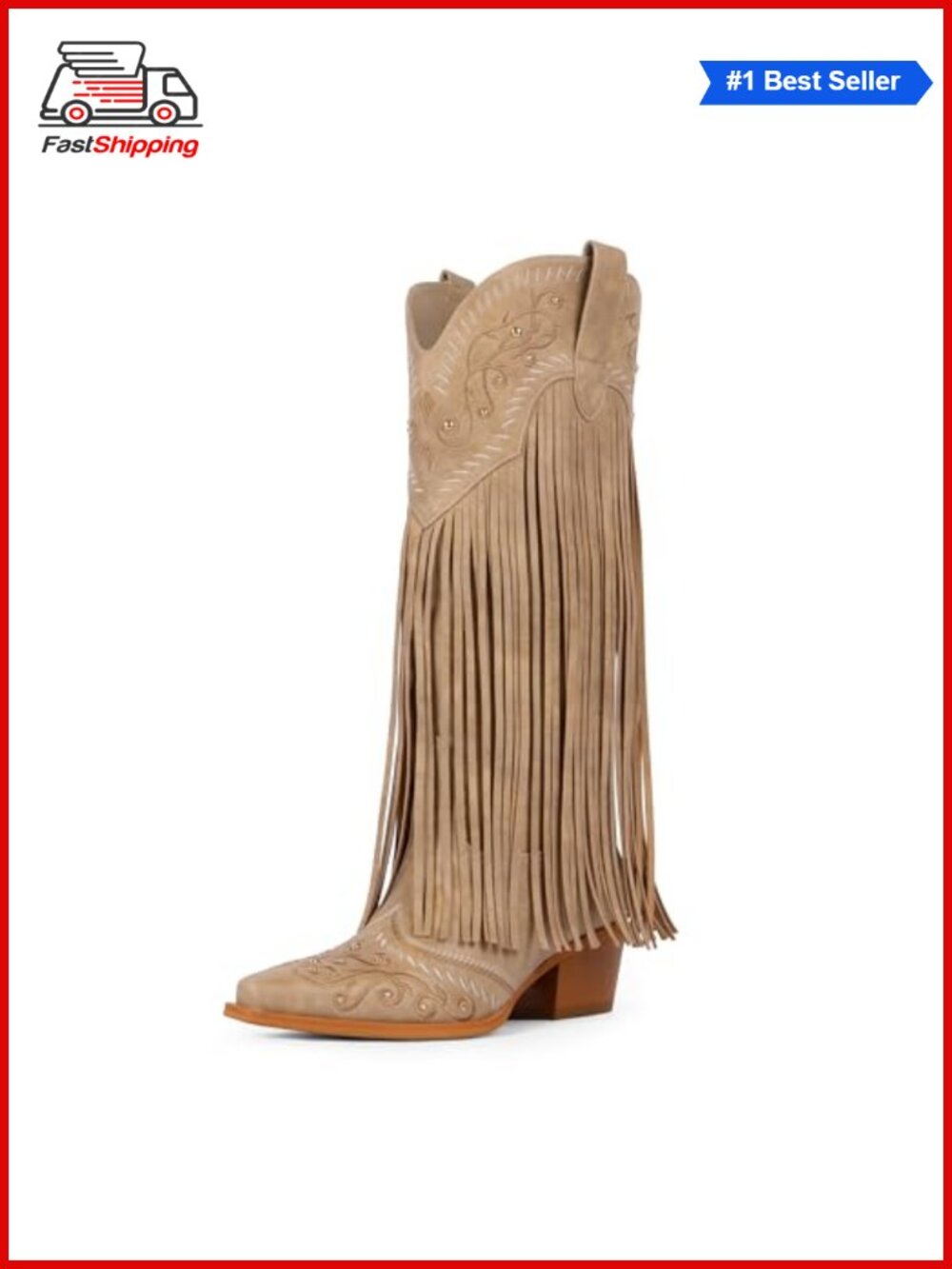 โจ Modatope Fringe Cowboy Boots Knee High Cowgirl Boots Faux Leather Pointed Toe